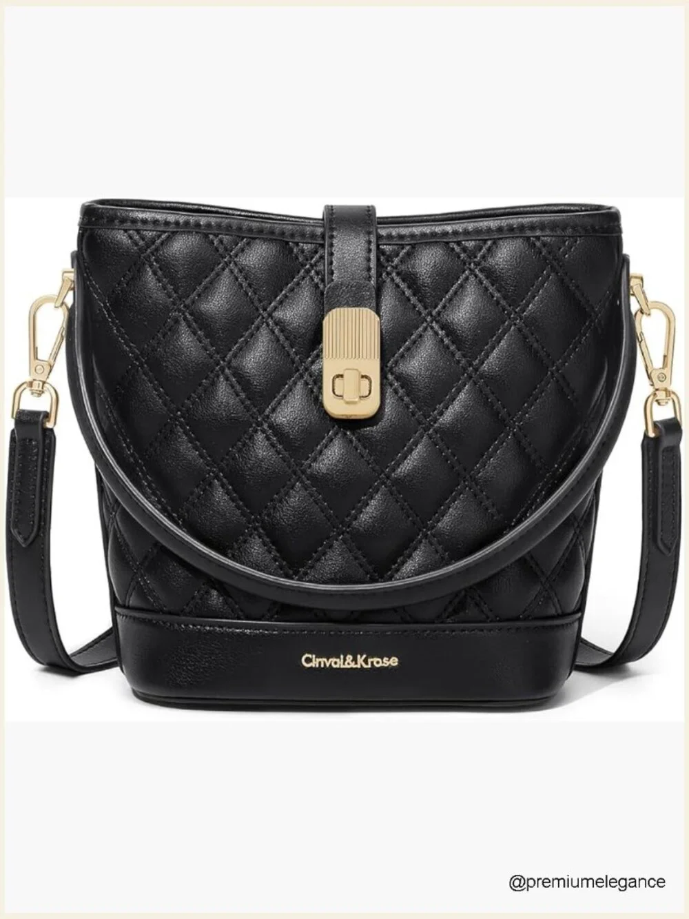 Faux Leather Bucket Crossbody Bag with Gold Hardware